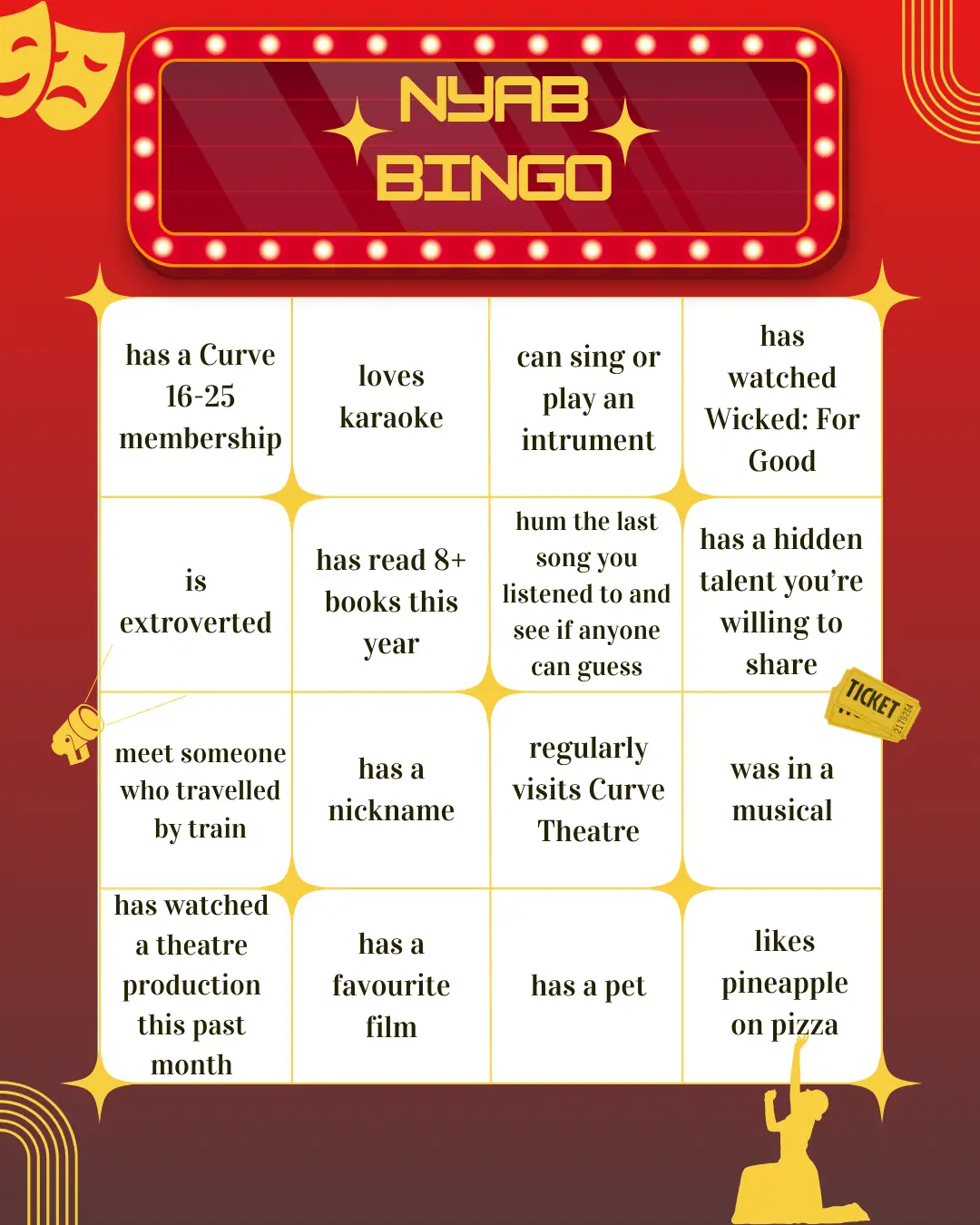 Curve Theatre — New Year Arts Bingo graphic